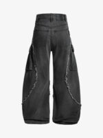 Retro Washed Distressed Deconstructed Patchwork Barrel Jeans - Image 7