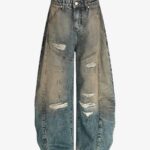 Vintage Mud-Dyed Distressed Barrel Jeans