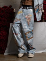 Retro Artistic Graffiti Angelic Prints Baggy Jeans - Image 3