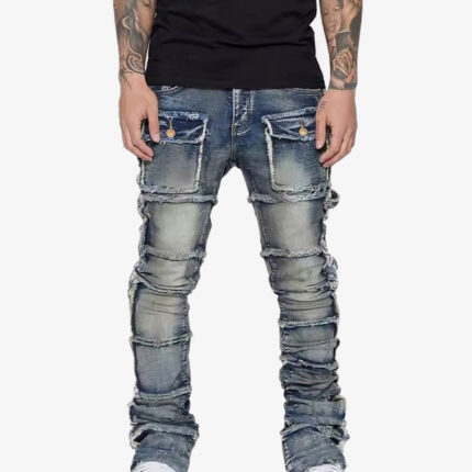 Thesupermade Stretch Patch Layered Bootcut Stacked Jeans